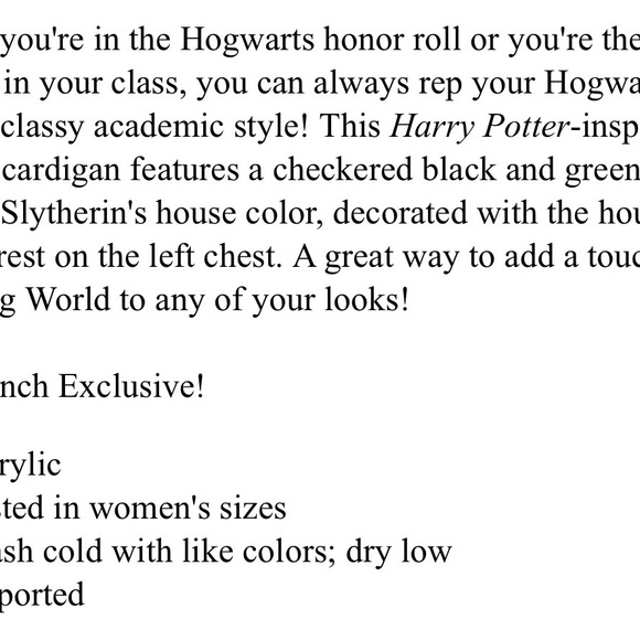 Slytherin Checkered Cardigan - Green and Black - Picture 6 of 7